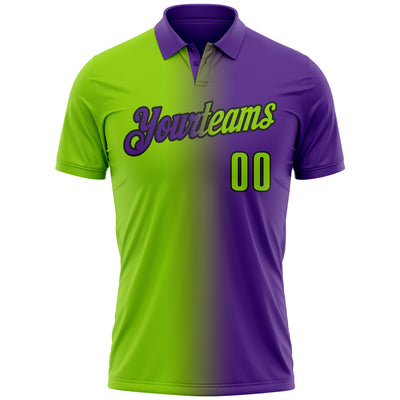 Custom Purple Neon Green-Black 3D Gradient Fashion Performance Polo Shirt