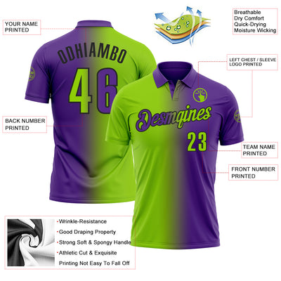 Custom Purple Neon Green-Black 3D Gradient Fashion Performance Polo Shirt