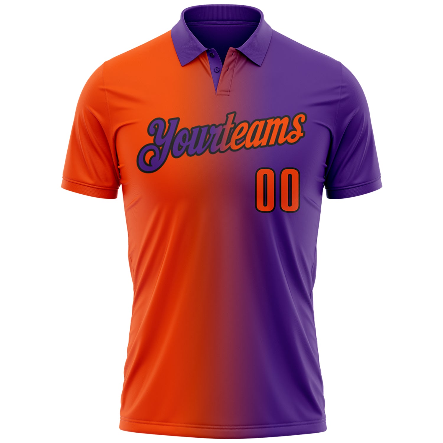 Custom Purple Orange-Black 3D Gradient Fashion Performance Polo Shirt