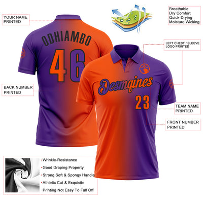 Custom Purple Orange-Black 3D Gradient Fashion Performance Polo Shirt