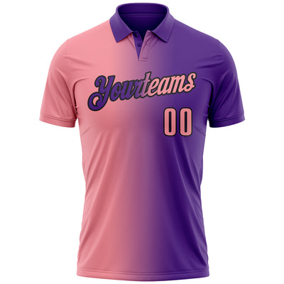 Custom Purple Medium Pink-Black 3D Gradient Fashion Performance Polo Shirt