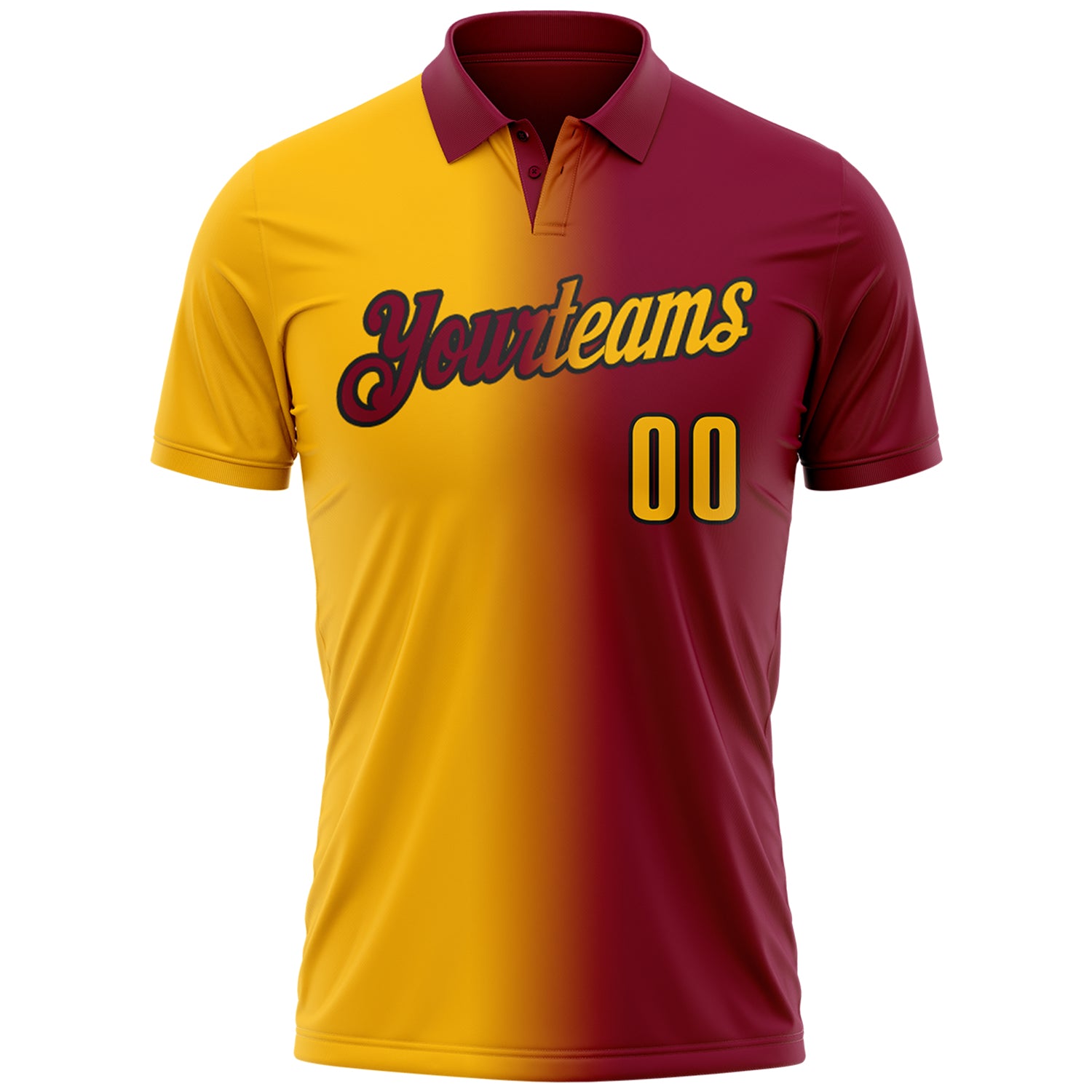 Custom Maroon Gold-Black 3D Gradient Fashion Performance Polo Shirt