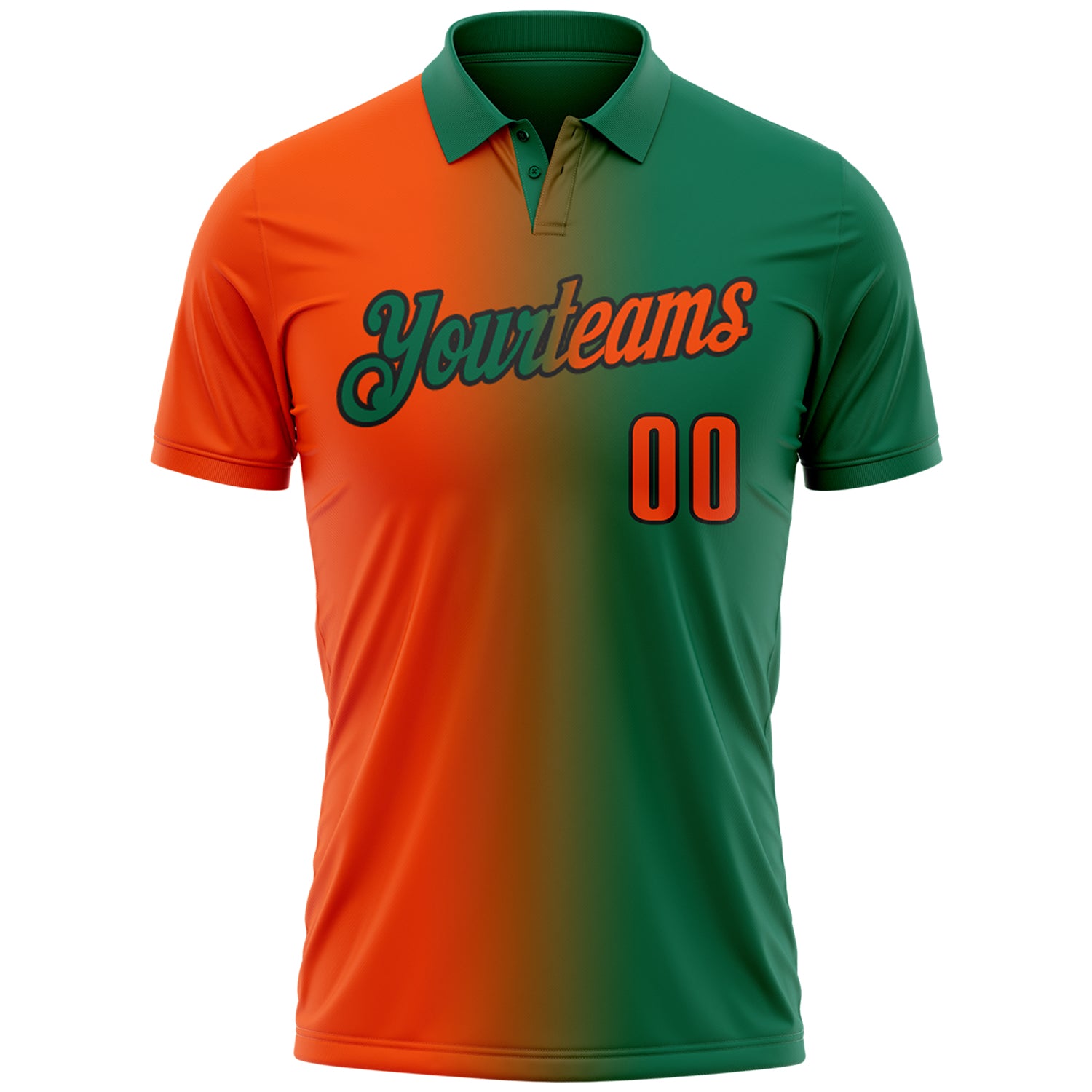 Custom Kelly Green Orange-Black 3D Gradient Fashion Performance Polo Shirt