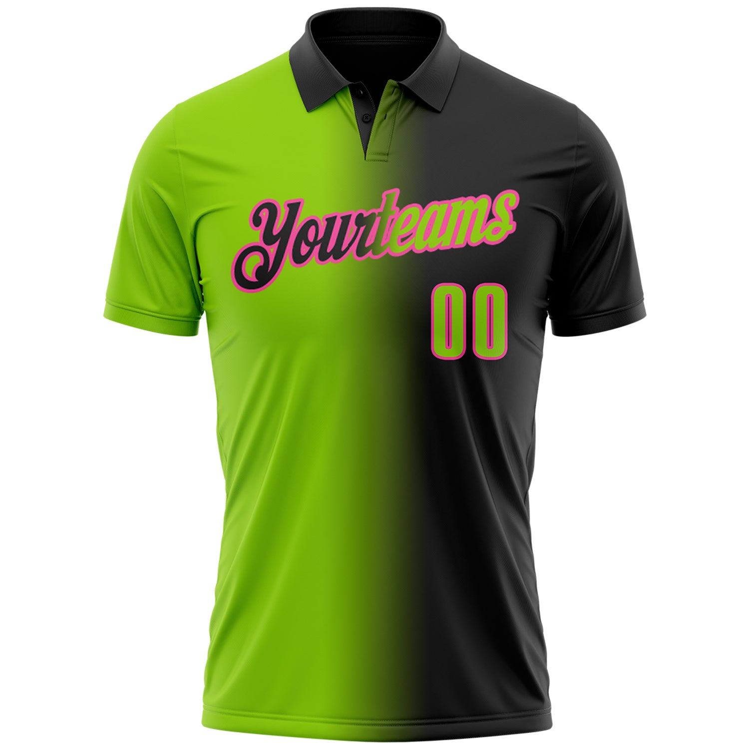 Custom Black Neon Green-Pink 3D Gradient Fashion Performance Polo Shirt