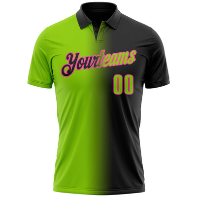 Custom Black Neon Green-Pink 3D Gradient Fashion Performance Polo Shirt