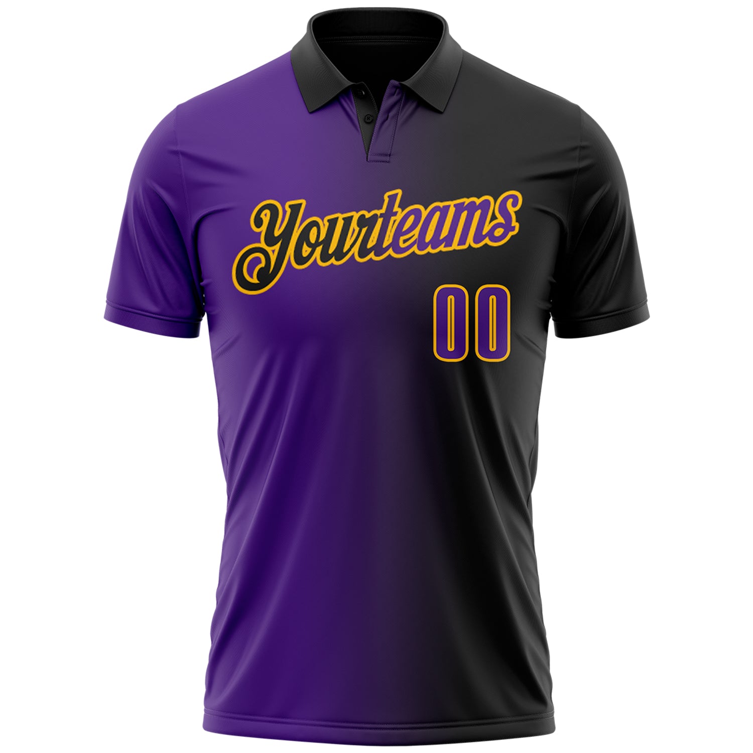 Custom Black Purple-Gold 3D Gradient Fashion Performance Polo Shirt