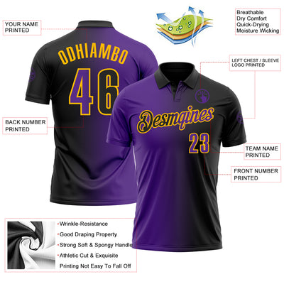 Custom Black Purple-Gold 3D Gradient Fashion Performance Polo Shirt