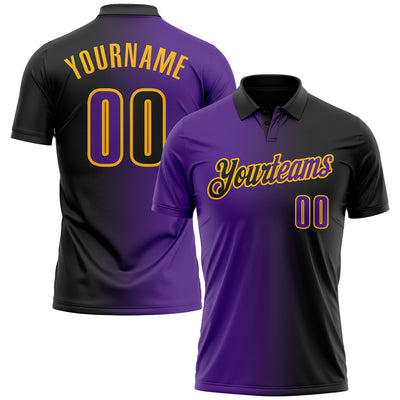Custom Black Purple-Gold 3D Gradient Fashion Performance Polo Shirt