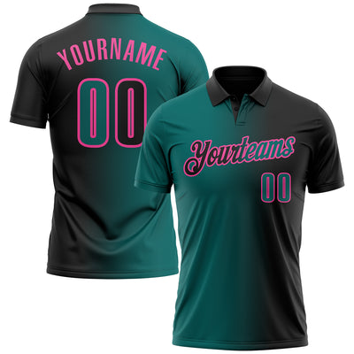 Custom Black Teal-Pink 3D Gradient Fashion Performance Polo Shirt