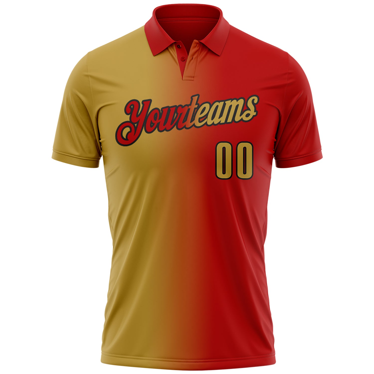 Custom Red Old Gold-Black 3D Gradient Fashion Performance Polo Shirt