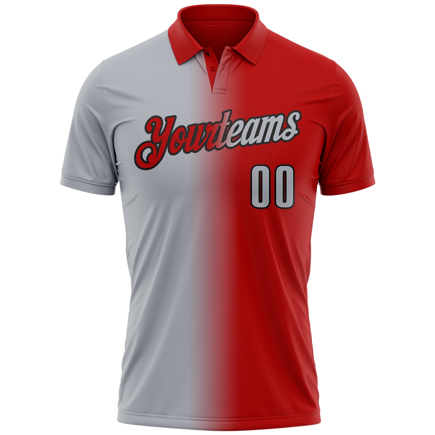 Custom Red Gray-Black 3D Gradient Fashion Performance Polo Shirt