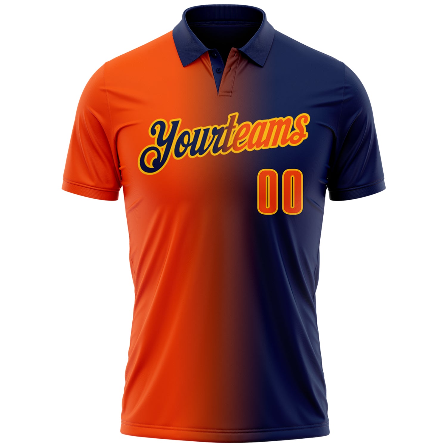 Custom Navy Orange-Gold 3D Gradient Fashion Performance Polo Shirt