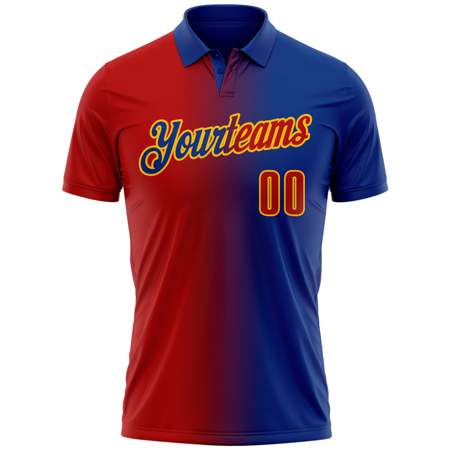 Custom Royal Red-Gold 3D Gradient Fashion Performance Polo Shirt