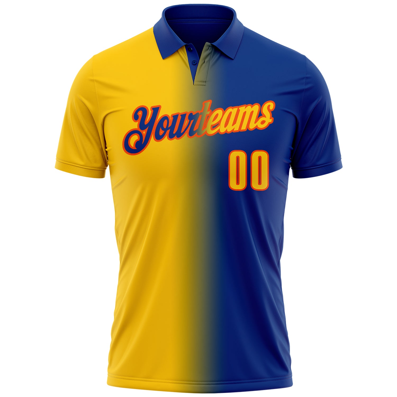 Custom Royal Yellow-Orange 3D Gradient Fashion Performance Polo Shirt