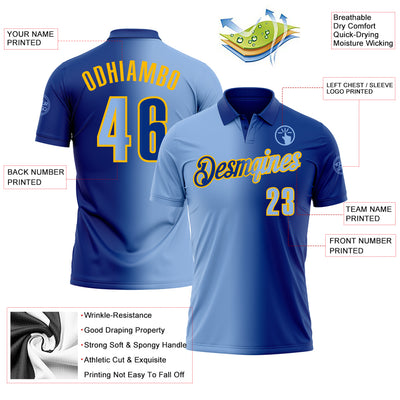 Custom Royal Light Blue-Gold 3D Gradient Fashion Performance Polo Shirt