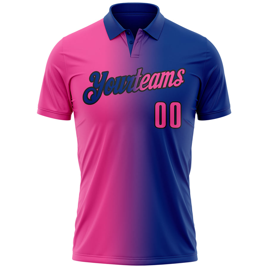 Custom Royal Pink-Black 3D Gradient Fashion Performance Polo Shirt