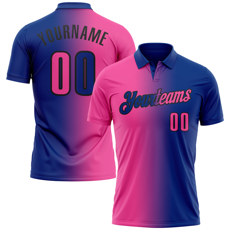 Custom Royal Pink-Black 3D Gradient Fashion Performance Polo Shirt