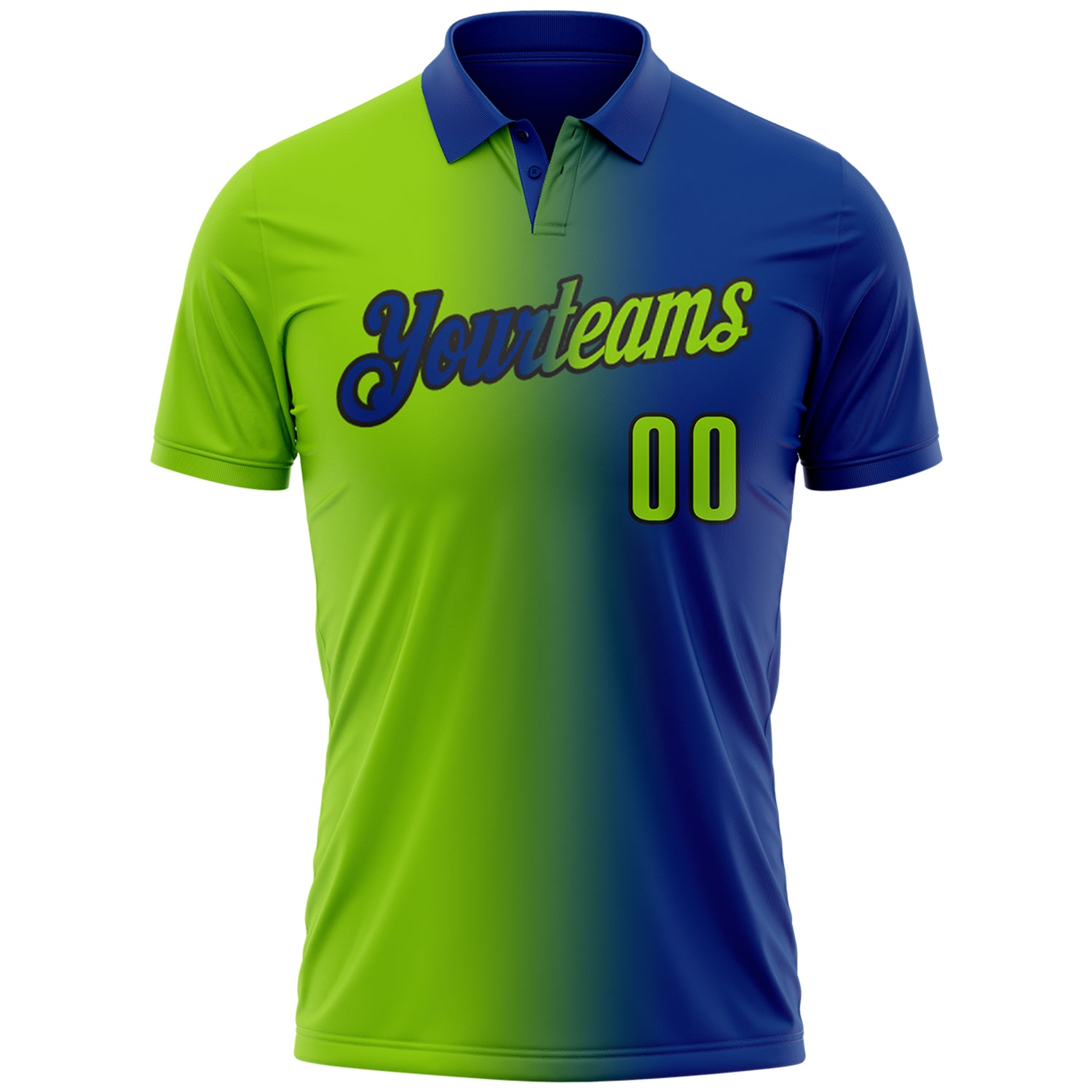 Custom Royal Neon Green-Black 3D Gradient Fashion Performance Polo Shirt