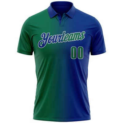 Custom Royal Kelly Green-Gray 3D Gradient Fashion Performance Polo Shirt