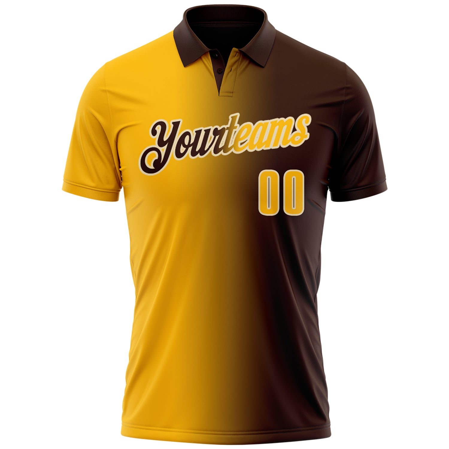Custom Brown Gold-Cream 3D Gradient Fashion Performance Polo Shirt