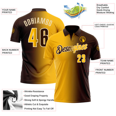 Custom Brown Gold-Cream 3D Gradient Fashion Performance Polo Shirt
