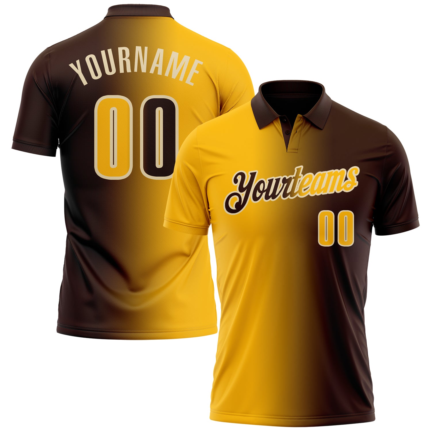 Custom Brown Gold-Cream 3D Gradient Fashion Performance Polo Shirt
