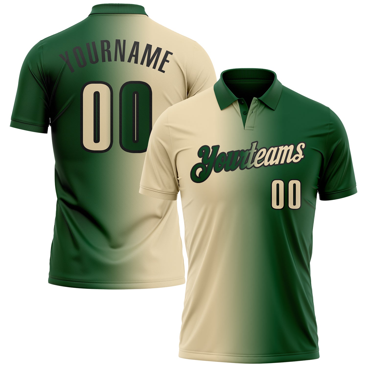 Custom Green Cream-Black 3D Gradient Fashion Performance Polo Shirt