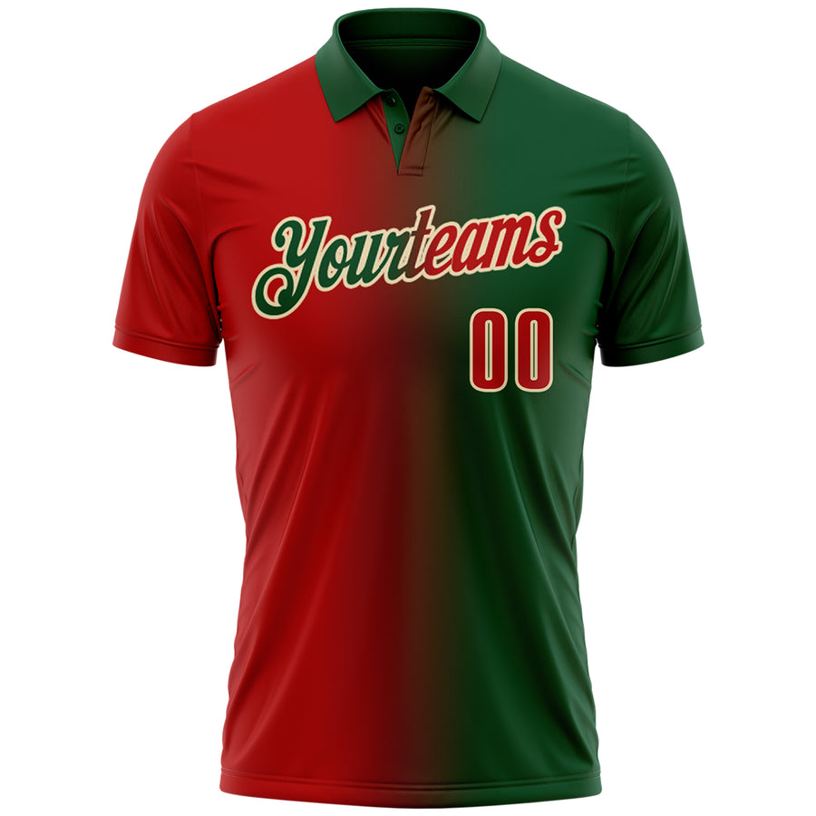 Custom Green Red-Cream 3D Gradient Fashion Performance Polo Shirt