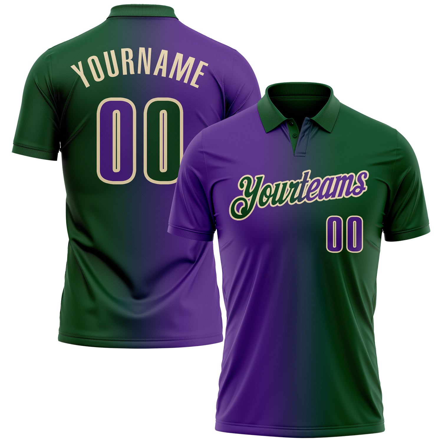 Custom Green Purple-Cream 3D Gradient Fashion Performance Polo Shirt