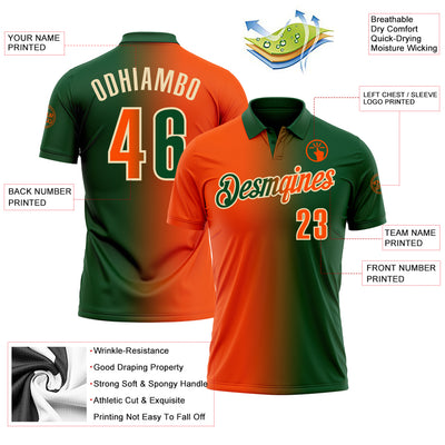 Custom Green Orange-Cream 3D Gradient Fashion Performance Polo Shirt
