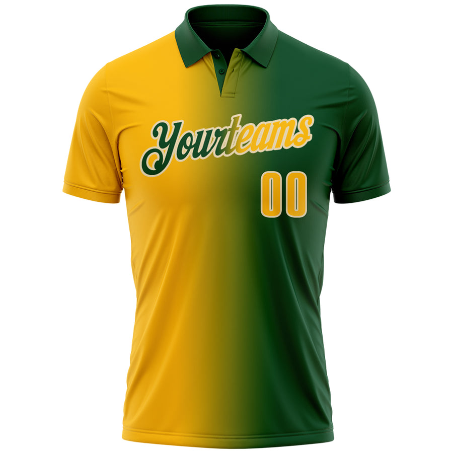 Custom Green Gold-Cream 3D Gradient Fashion Performance Polo Shirt