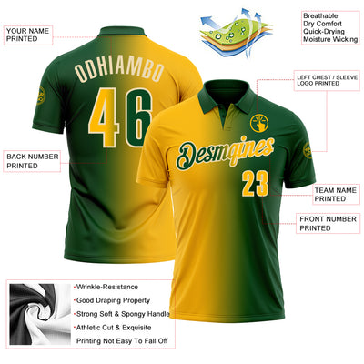 Custom Green Gold-Cream 3D Gradient Fashion Performance Polo Shirt