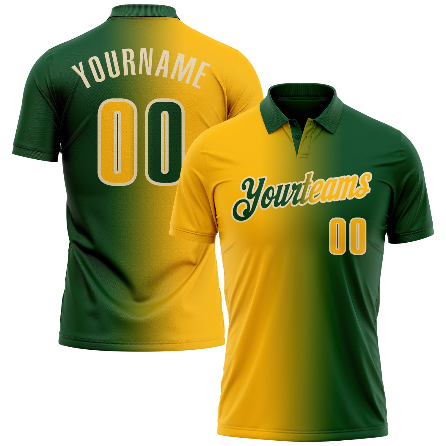 Custom Green Gold-Cream 3D Gradient Fashion Performance Polo Shirt