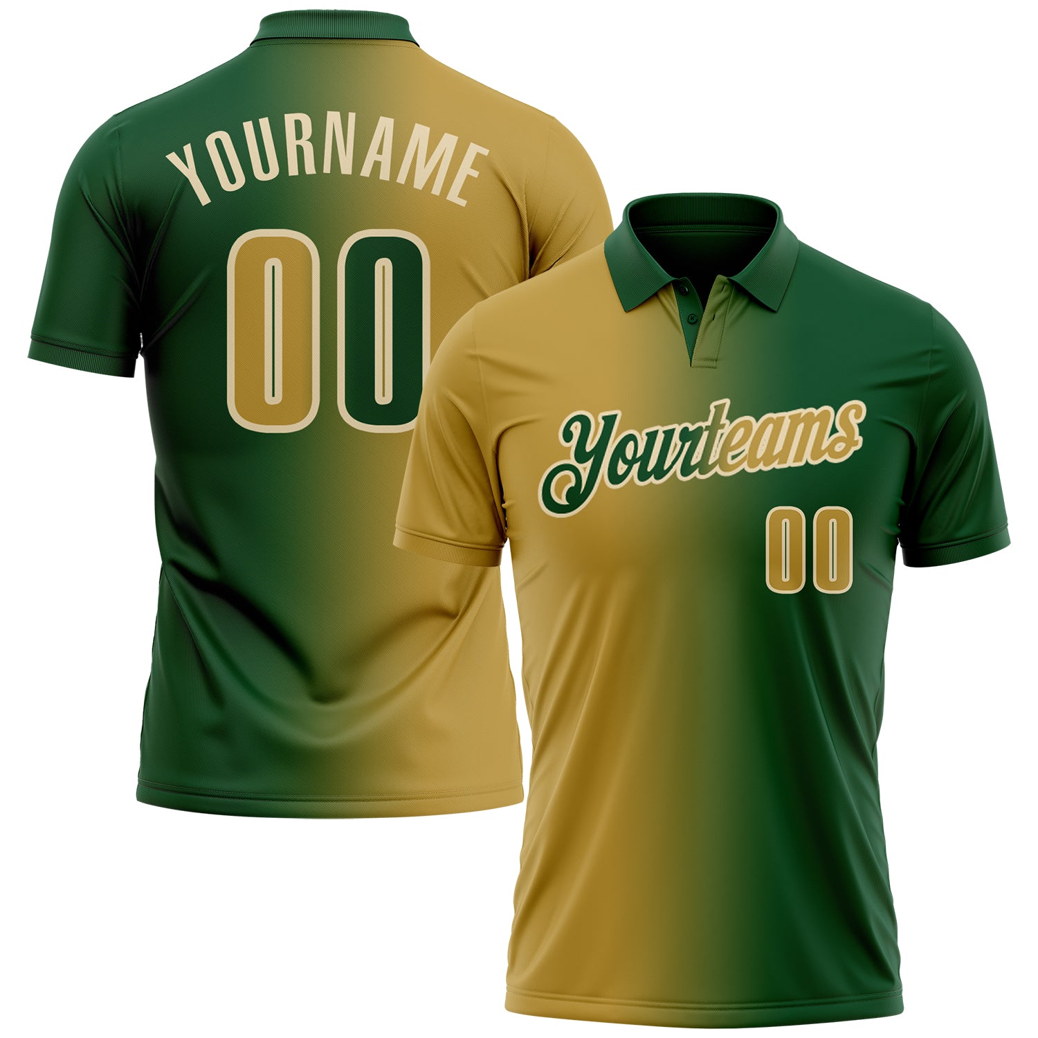 Custom Green Old Gold-Cream 3D Gradient Fashion Performance Polo Shirt