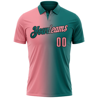 Custom Teal Medium Pink-Black 3D Gradient Fashion Performance Polo Shirt