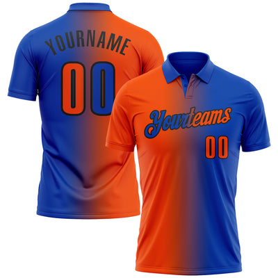 Custom Thunder Blue Orange-Black 3D Gradient Fashion Performance Polo Shirt