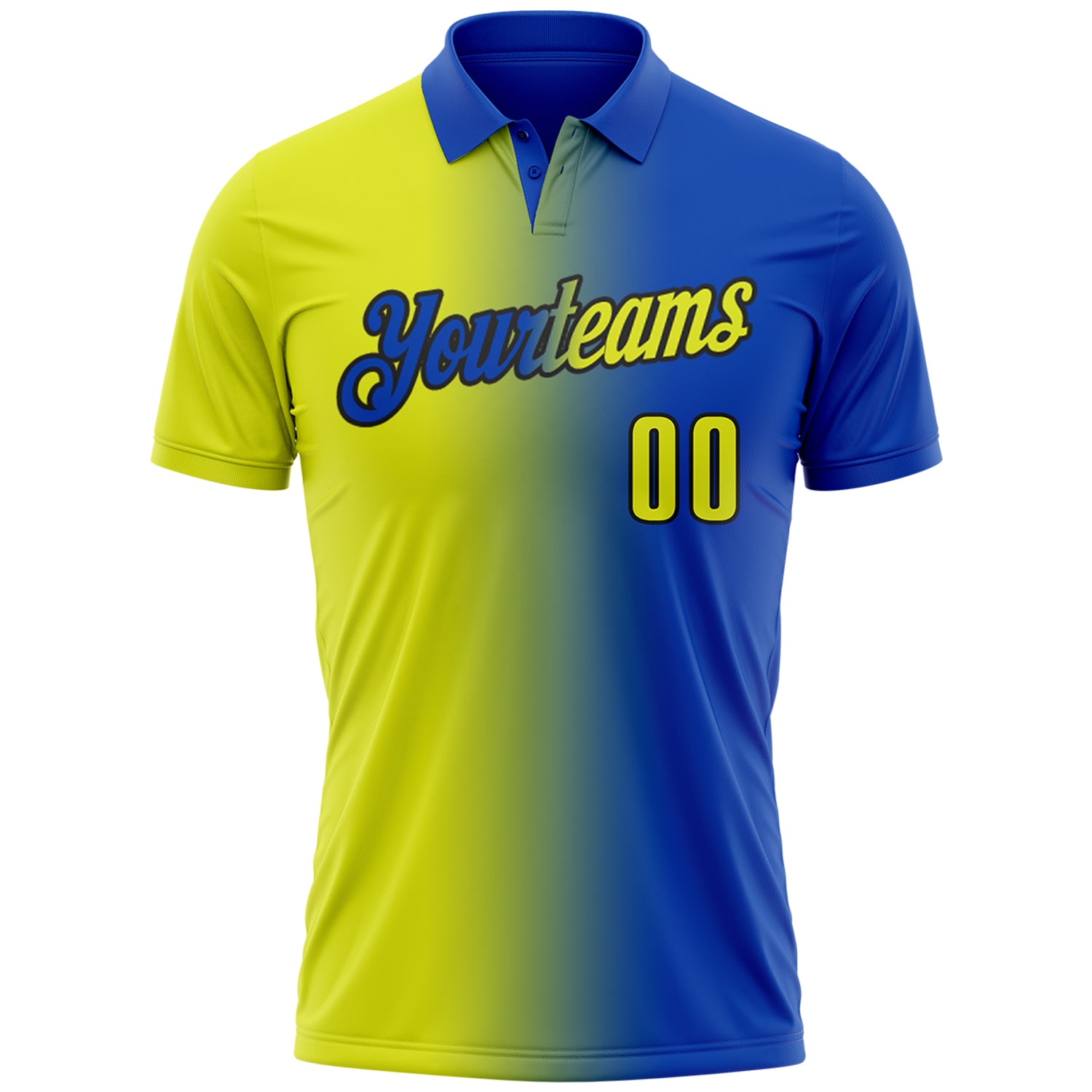 Custom Thunder Blue Neon Yellow-Black 3D Gradient Fashion Performance Polo Shirt