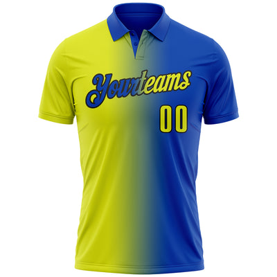 Custom Thunder Blue Neon Yellow-Black 3D Gradient Fashion Performance Polo Shirt