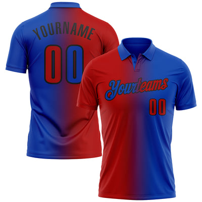 Custom Thunder Blue Red-Black 3D Gradient Fashion Performance Polo Shirt
