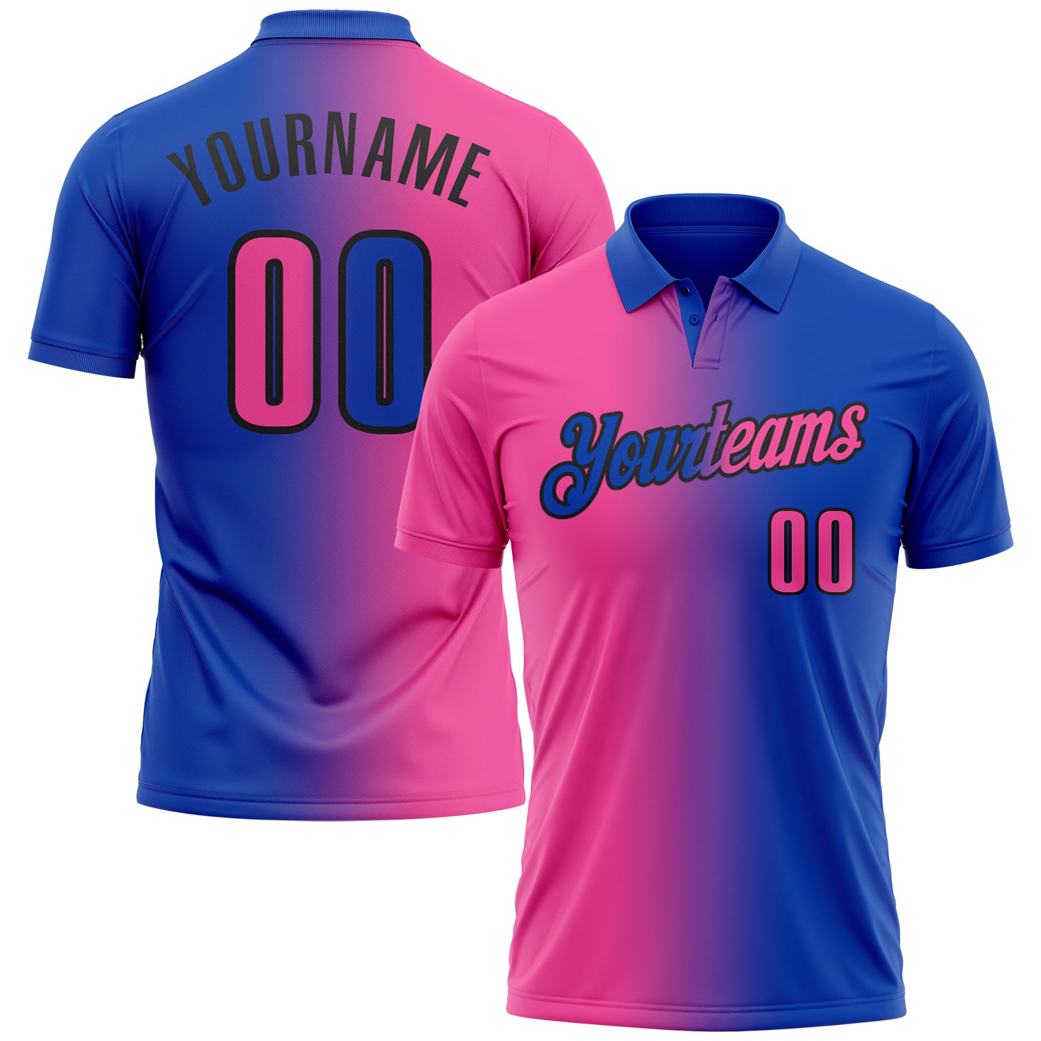 Custom Thunder Blue Pink-Black 3D Gradient Fashion Performance Polo Shirt