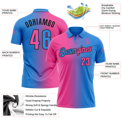 Custom Powder Blue Pink-Black 3D Gradient Fashion Performance Polo Shirt