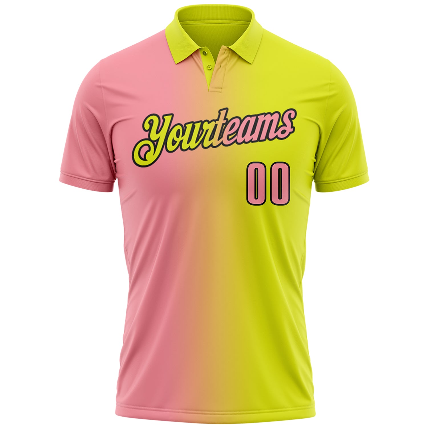 Custom Neon Yellow Medium Pink-Black 3D Gradient Fashion Performance Polo Shirt