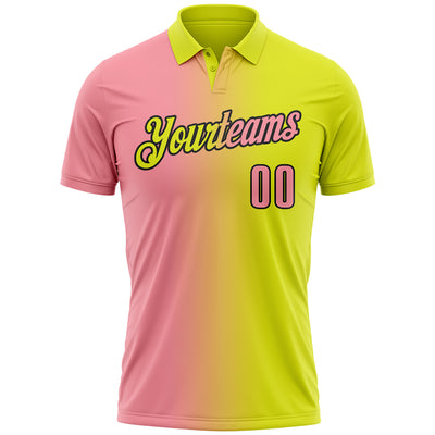 Custom Neon Yellow Medium Pink-Black 3D Gradient Fashion Performance Polo Shirt