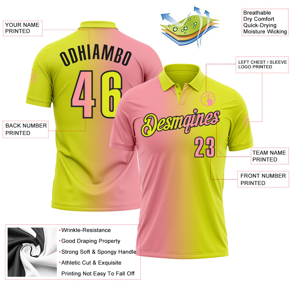 Custom Neon Yellow Medium Pink-Black 3D Gradient Fashion Performance Polo Shirt