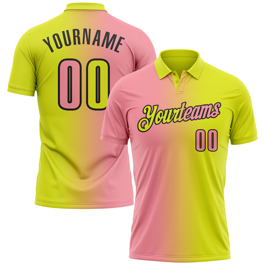 Custom Neon Yellow Medium Pink-Black 3D Gradient Fashion Performance Polo Shirt
