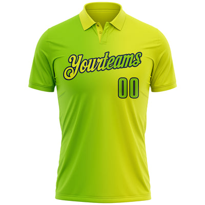 Custom Neon Yellow Neon Green-Navy 3D Gradient Fashion Performance Polo Shirt