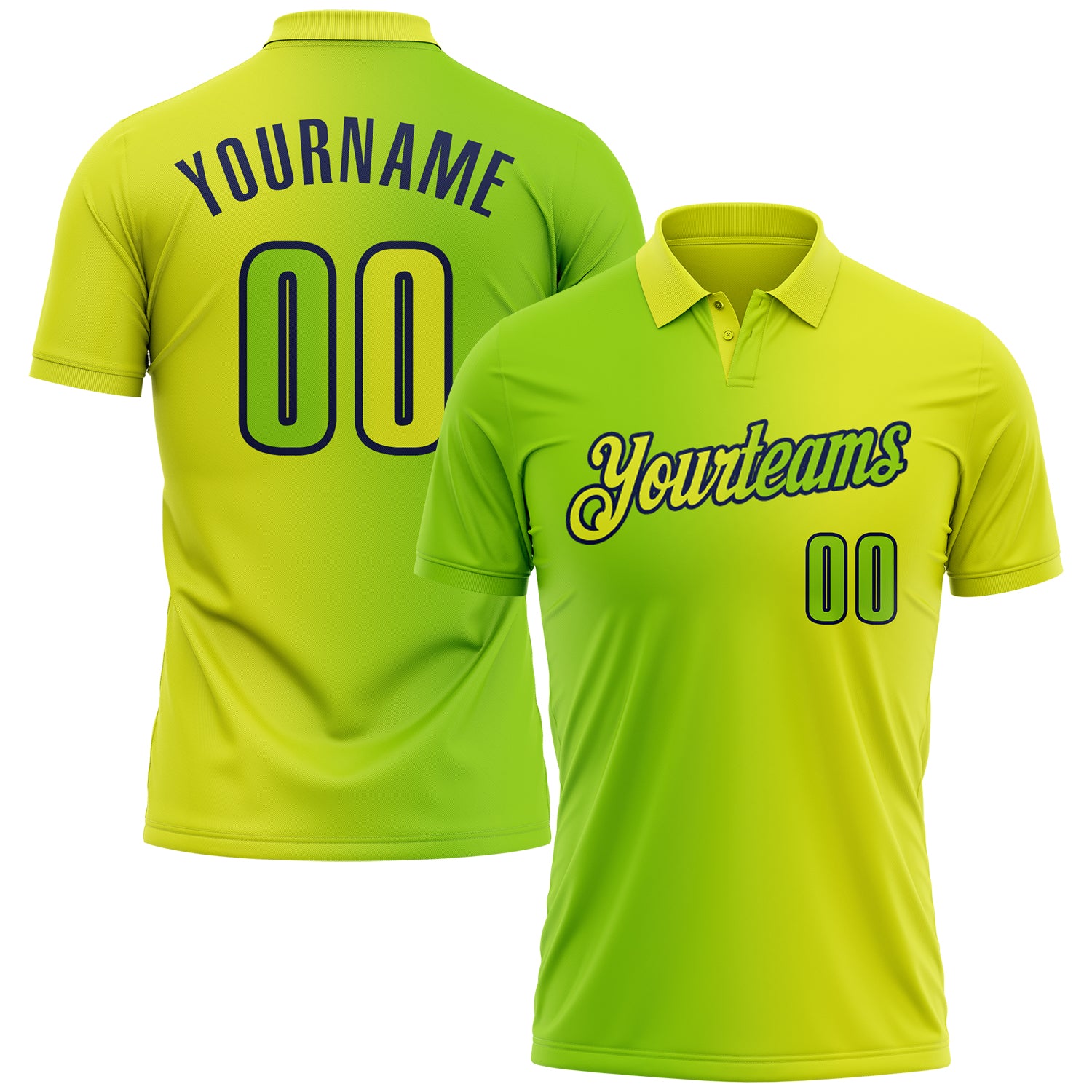 Custom Neon Yellow Neon Green-Navy 3D Gradient Fashion Performance Polo Shirt