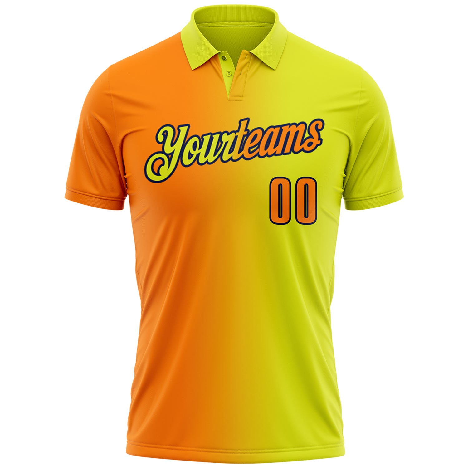 Custom Neon Yellow Bay Orange-Navy 3D Gradient Fashion Performance Polo Shirt