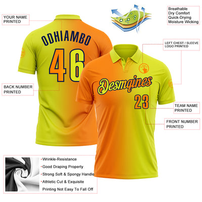 Custom Neon Yellow Bay Orange-Navy 3D Gradient Fashion Performance Polo Shirt