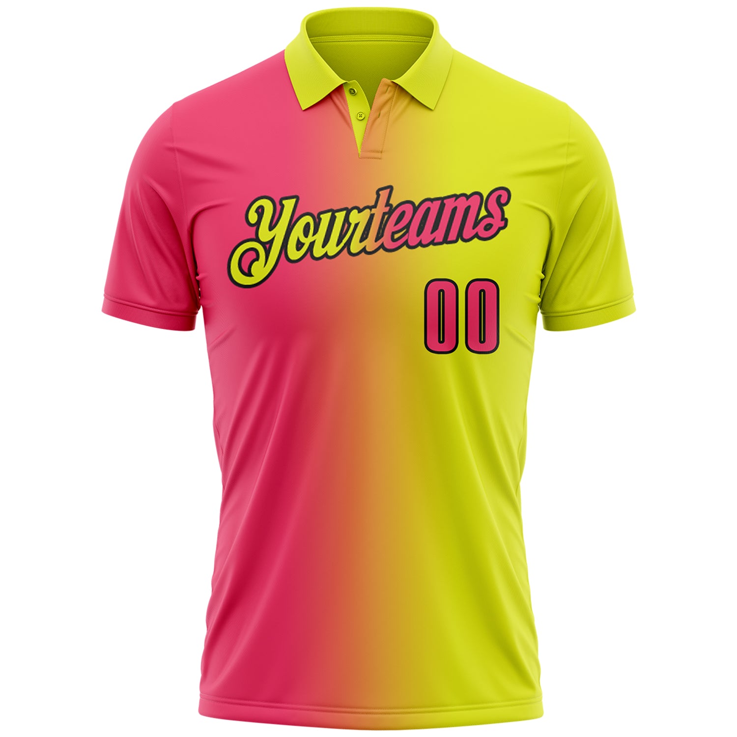 Custom Neon Yellow Neon Pink-Black 3D Gradient Fashion Performance Polo Shirt